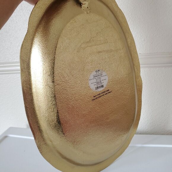 Gold Tone Metal Decorative Home Decor Wall Hanging Art Oval Platter Threshold - Picture 11 of 16